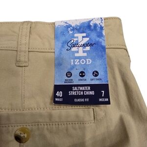 IZOD Saltwater Stretch Chino Classic Shorts 40x7 Khaki NWT